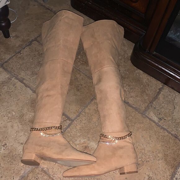 Camel Vegan Suede Boots - Picture 3 of 9